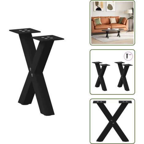 The Living Store Patas para mesa de centro en forma de X (2 unidades), color negro, 30 x (30-31) cm, acero - Soporte para mesa