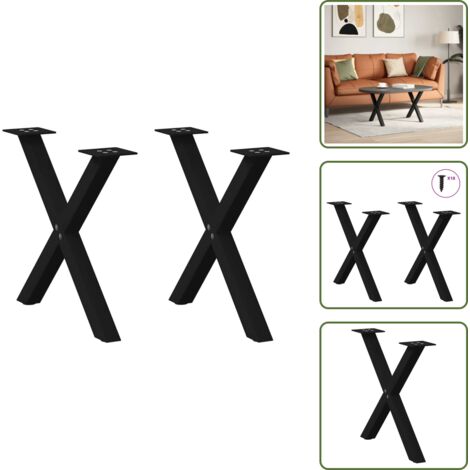 The Living Store Patas para mesa de centro en forma de X (2 unidades), color negro, 50 x (42-43) cm, acero - Soporte para mesa