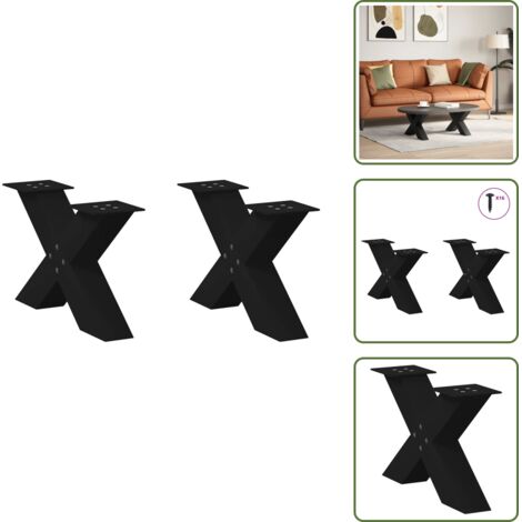 The Living Store Patas para mesa de centro en forma de X (2 unidades), color negro, 60 x (30-31) cm, acero - Soporte para mesa