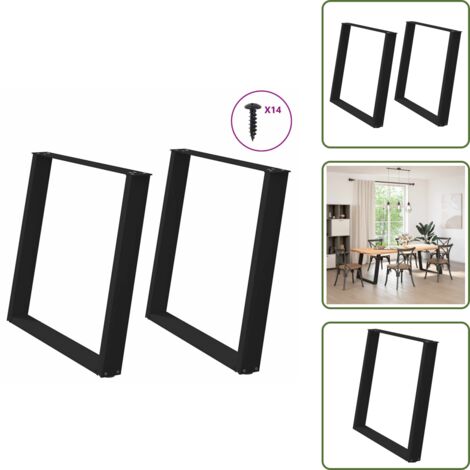The Living Store Patas para mesa de comedor en forma de U (2 unidades), color negro, 90 x (72-73) cm, acero - Soporte para mesa