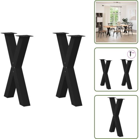 The Living Store Patas para mesa de comedor en forma de X (2 unidades), color negro, 60 x (72-73) cm, acero - Soporte para mesa