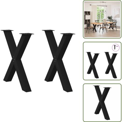 The Living Store Patas para mesa de comedor en forma de X (2 unidades), color negro, 70 x (72-73) cm, acero - Patas en forma de X