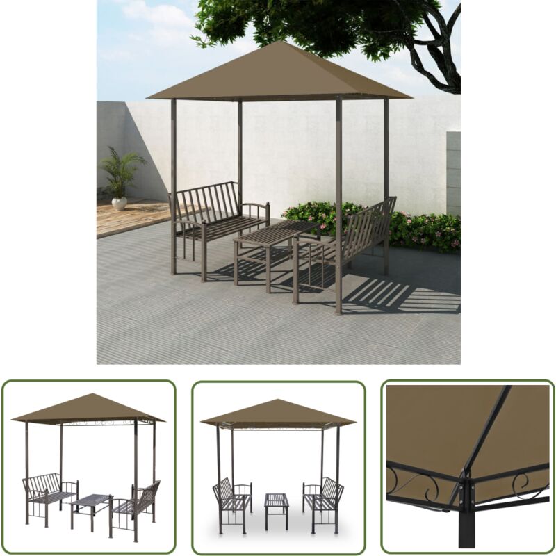 The Living Store - Pavillon de jardin et table et bancs 2,5x1,5x2,4m Taupe 180g/m² - Abri De Jardin - Gazebo - Parasol - Terrasse Extérieure