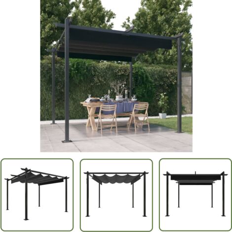 The Living Store Pavillon mit Ausziehbarem Dach 3x3 m Anthrazit - Pavillon - Gartenzelt - Sonnenschutz - Outdoor Möbel - Stahlkonstruktion