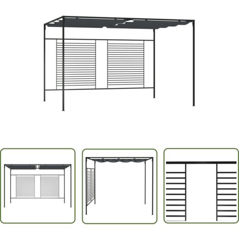The Living Store Pavillon mit Ausziehbarem Dach 4x3x2,3 m Anthrazit 180 g/m² - Pavillon - Gartenzelt - Outdoorzelt - Sonnenschutz - Grillparty