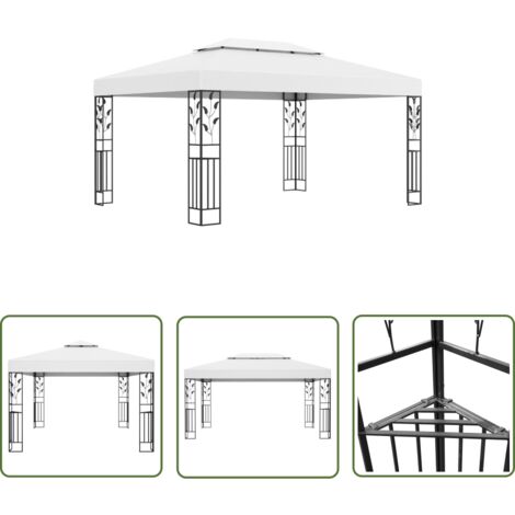 The Living Store Pavillon mit Doppeldach 3x4 m Weiß - Pavillon - Gartenpavillon - Markise - Sommergarten - Grillparty