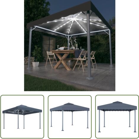 The Living Store Pavillon mit LED-Lichterkette 300x300 cm Anthrazit Aluminium - Pavillon - Gartenzelt - Außenbereich - Beleuchtung - Solarbetriebene Beleuchtung