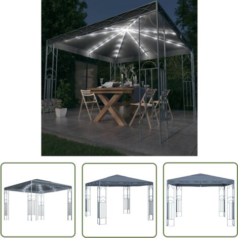 The Living Store Pavillon mit LED-Lichterkette 300x300 cm Anthrazit - Pavillon - Gartenzelt - Außenbereich - Sommergarten - Beleuchtung
