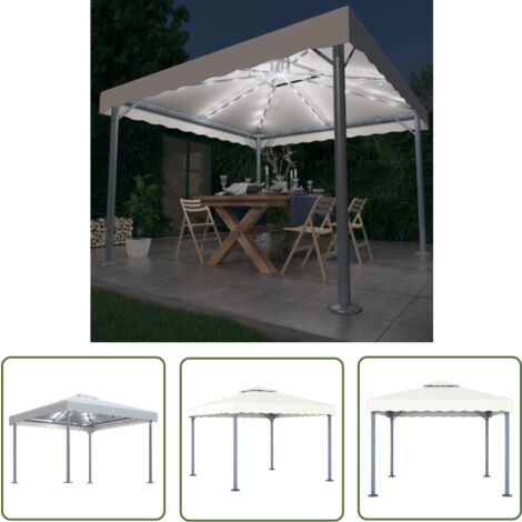 The Living Store Pavillon mit LED-Lichterkette 300x300 cm Cremeweiß Aluminium - Pavillon - Gartenpavillon - Sommergarten - Außenbereich - Terrasse