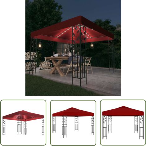The Living Store Pavillon mit LED-Lichterkette 3x3 m Weinrot - Gartenzauber - Pavillon - Outdoor Möbel - Gartenparty - Sommergarten