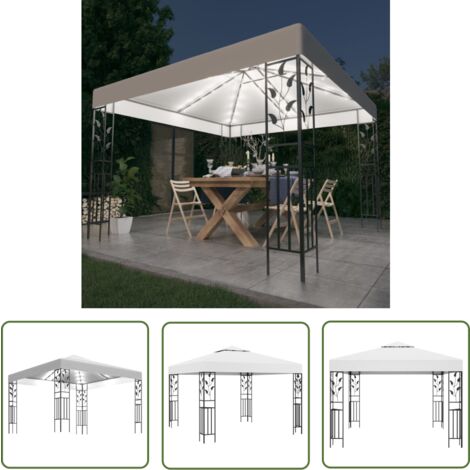 The Living Store Pavillon mit LED-Lichterkette 3x3 m Weiß - Pavillon - Gartenpavillon - Outdoor-Möbel - Sonnendach - Beleuchtung