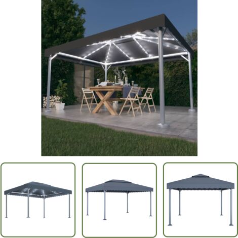 The Living Store Pavillon mit LED-Lichterkette 400x300 cm Anthrazit Aluminium - Pavillon - Gartenzelt - Außenbereich - Beleuchtung - Solarbetriebene Beleuchtung