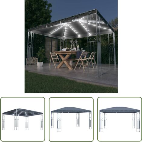 The Living Store Pavillon mit LED-Lichterkette 400x300 cm Anthrazit - Pavillon - Gartenzelt - Außenbereich - Beleuchtung - Solarbetriebene Beleuchtung