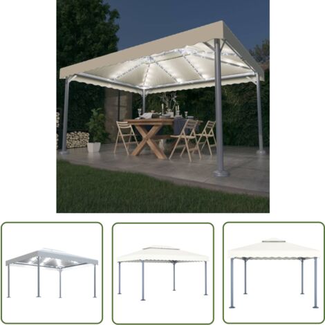 The Living Store Pavillon mit LED-Lichterkette 400x300 cm Cremeweiß Aluminium - Pavillon - Gartenzelt - Sommergarten - Außenbereich - Beleuchtung