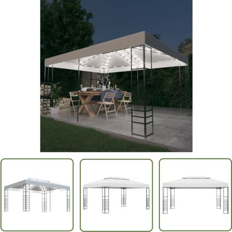 The Living Store Pavillon mit LED-Lichterkette 4x3x2,7 m Weiß - Pavillon - Gartenpavillon - Sommergarten - Outdoorparty - Feierzelt