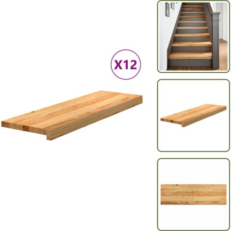 The Living Store Peldaños de escalera 12 uds madera maciza roble marrón claro - Peldaños de madera