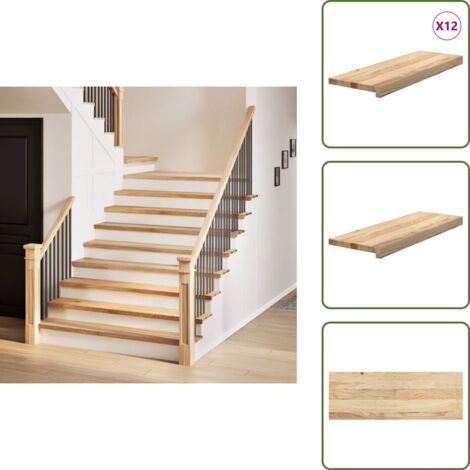 The Living Store Peldaños de escalera 12 uds madera maciza roble sin tratar - Peldaños de escalera