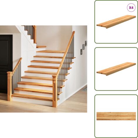 The Living Store Peldaños de escalera 4 uds madera maciza roble marrón claro - Peldaños de madera