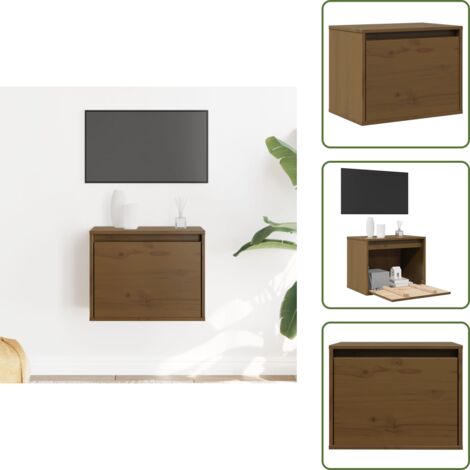 The Living Store Pensile ambra 45x30x35 cm in Legno Massello di Pino - Mobile TV