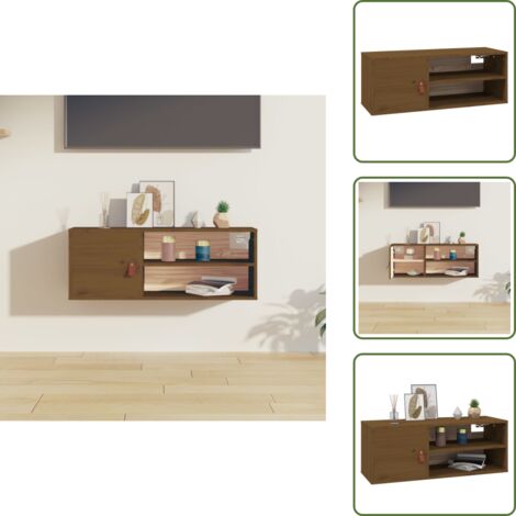 The Living Store Pensile ambra 80x30x30 cm in Legno Massello di Pino - Mobile a parete