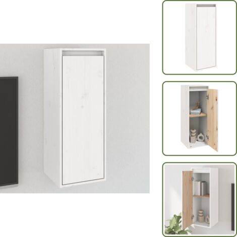 The Living Store Pensile Bianco 30x30x80 cm in Legno Massello di Pino - Mobile tv