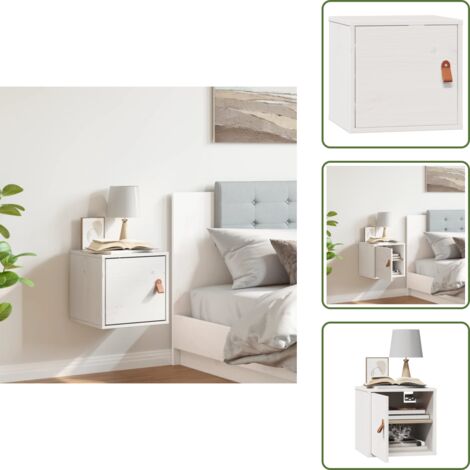 The Living Store Pensile Bianco 31,5x30x30 cm in Legno Massello di Pino - Mobile da parete