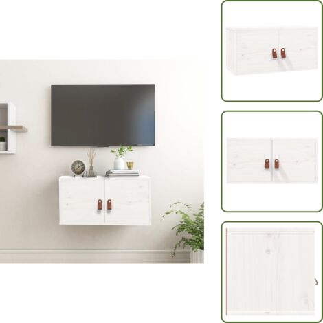 The Living Store Pensile Bianco 60x30x30 cm in Legno Massello di Pino - Mobile da parete