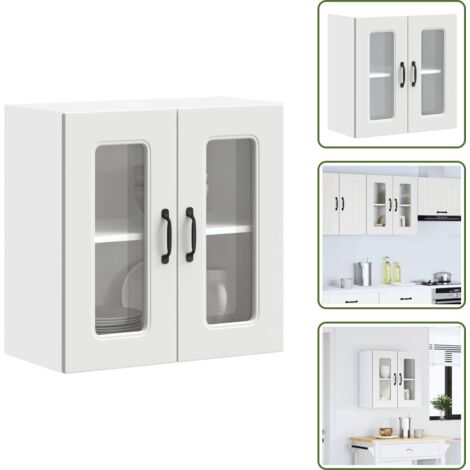 The Living Store Pensile da Cucina con Porta in Vetro Kalmar Bianco Truciolato - Armadio da cucina