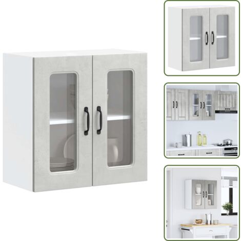 The Living Store Pensile da Cucina con Porta in Vetro Kalmar Grigio Cemento - Armadio da cucina