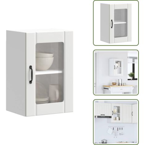The Living Store Pensile da Cucina con Porta in Vetro Lucca Bianco - Armadio da cucina