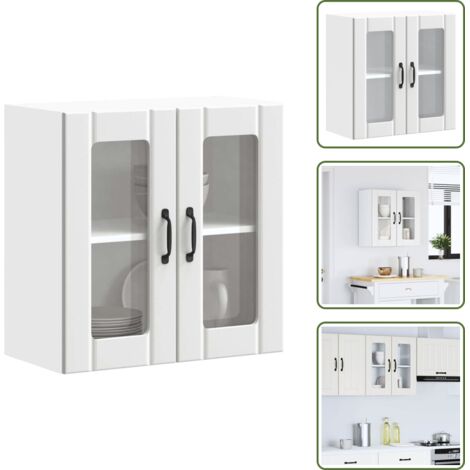 The Living Store Pensile da Cucina con Porta in Vetro Lucca Bianco Truciolato - Armadio da cucina