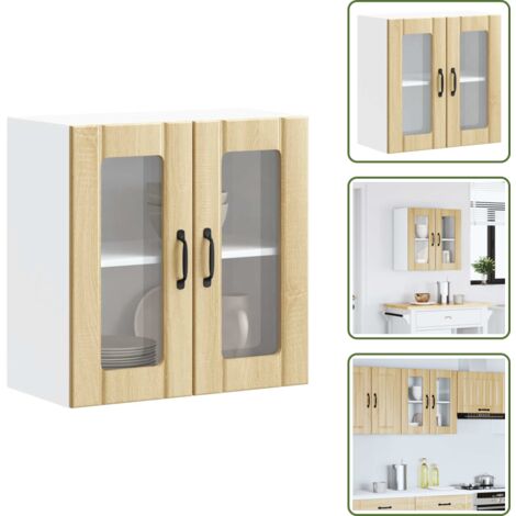 The Living Store Pensile da Cucina con Porta in Vetro Lucca Rovere Sonoma - Armadio da parete