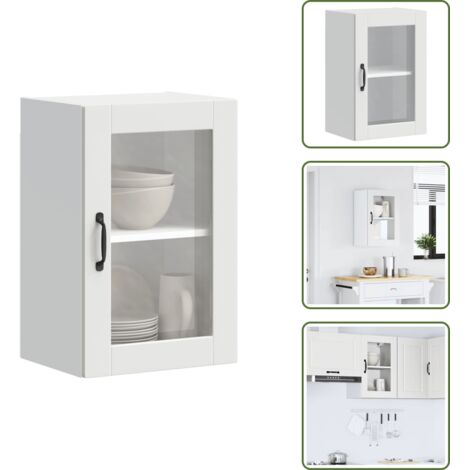 The Living Store Pensile da Cucina con Porta in Vetro Porto Bianco - Armadietto da cucina