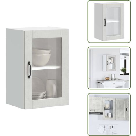 The Living Store Pensile da Cucina con Porta in Vetro Porto Grigio Cemento - Armadio da cucina