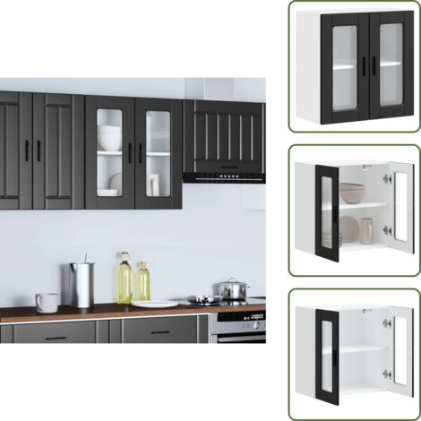 The Living Store Pensile da Cucina con Porta in Vetro Porto Nero - Armadio da cucina