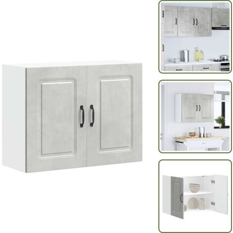 The Living Store Pensile da Cucina Kalmar Grigio Cemento in Legno Multistrato - Pensile da cucina