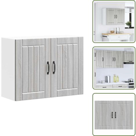 The Living Store Pensile da Cucina Lucca Grigio Sonoma in Legno Multistrato - Armadio da parete