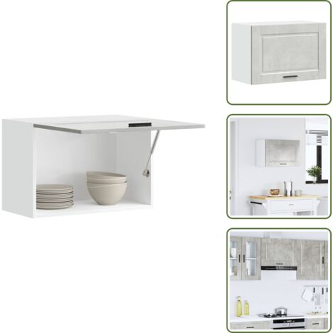 The Living Store Pensile da Cucina Porto Grigio Cemento in Legno Multistrato - Armadietto da cucina