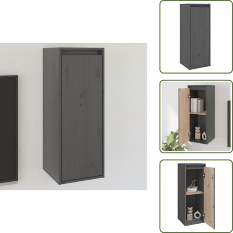 The Living Store Pensile Grigio 30x30x80 cm in Legno Massello di Pino - Mobile TV