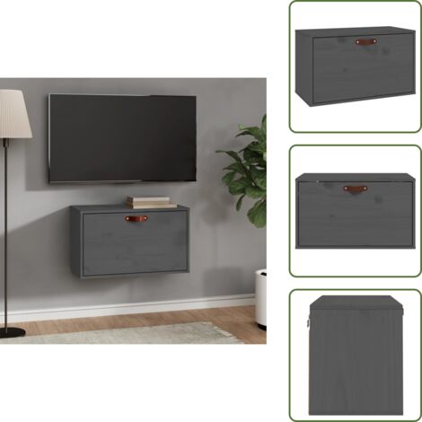 The Living Store Pensile Grigio 60x30x35 cm in Legno Massello di Pino - Mobile da parete