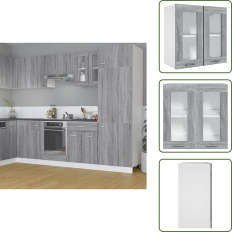 The Living Store Pensile in Vetro “Lyon” Grigio Sonoma 60x31x60 cm - Armadio in vetro