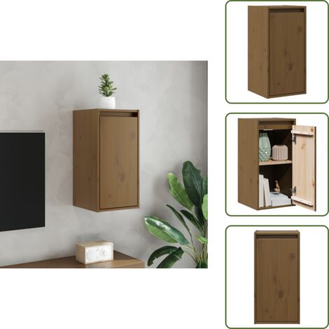 The Living Store Pensile Marrone ambra 30x30x60 cm in Legno Massello di Pino - Mobile TV