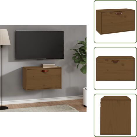 The Living Store Pensile Marrone ambra 60x30x35 cm in Legno Massello di Pino - Mobile portaoggetti