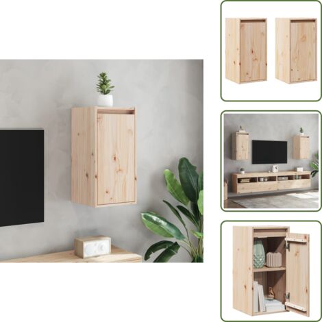 The Living Store Pensili 2 pz 30x30x60 cm in Legno Massello di Pino - Mobile tv