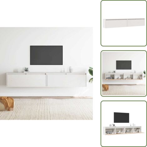 The Living Store Pensili 2 pz Bianchi 100x30x35 cm in Legno Massello di Pino - Mobile tv
