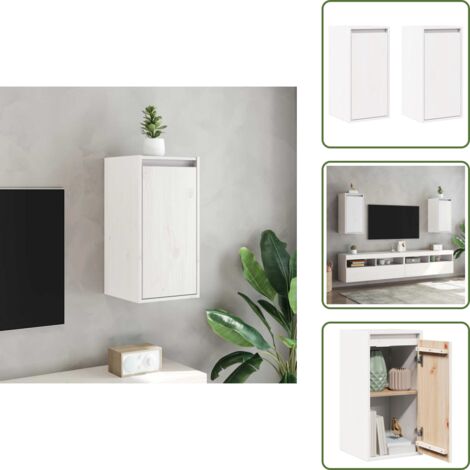 The Living Store Pensili 2 pz Bianchi 30x30x60 cm in Legno Massello di Pino - Mobile tv