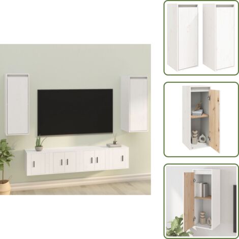 The Living Store Pensili 2 pz Bianchi 30x30x80 cm in Legno Massello di Pino - Mobile tv