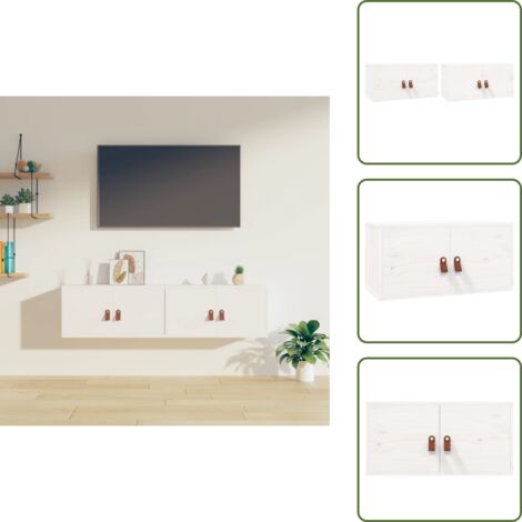 The Living Store Pensili 2 pz Bianchi 60x30x30 cm in Legno Massello di Pino - Mobili portaoggetti