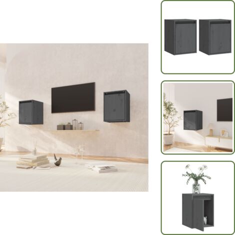 The Living Store Pensili 2 pz Grigi 30x30x40 cm in Legno Massello di Pino - Mobile tv