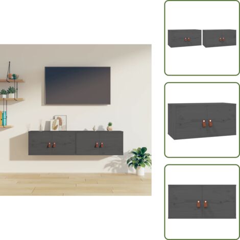 The Living Store Pensili 2 pz Grigi 60x30x30 cm in Legno Massello di Pino - Mobili portaoggetti